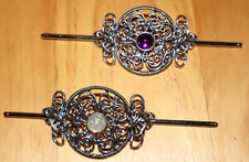 Edler HAARSCHMUCK - FIBEL silberfarbenes, filigranes Muster 2 Var. MITTELALTER