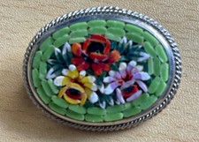 Antike Brosche Blumenmuster ? Millefiori Italien Mikromosaik Vintage 13,5 Gr