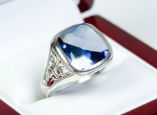 800 Silber - antiker Jugendstil Herren-Ring/ Siegel-Ring -  blauer Spinell