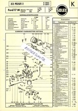 Solex,Vergaser,Fallstromvergaser 32 PDSIT-1,Ford 17 M,Datenblatt,E 15053/E 15073