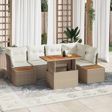 Garten-Sofa-Set mit Speicher 10 pcs Beige Poly Rattan