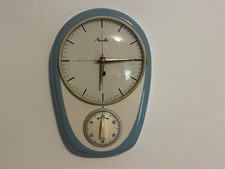 Antike Küchenuhr Mauthe-Vintage 50iger Jahre-Hellblau+Schlüssel-Top Funktion