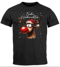Herren T-Shirt Weihnachten Printshirt Rentier Rudolf Design Aufdruck Frohe XMAS