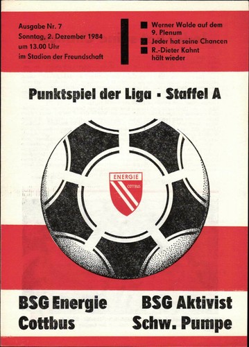 Ddr liga bsg energie - ddr-liga, 84/85