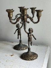 Vintage Kerzenständer 3-flammig Messing Engel Kandelaber Kerzenhalter