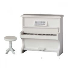 Puppenstube Miniatur - Klavier weiß mit Deckel Inkl. Klavierstuhl
