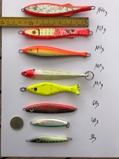 8x Pilker in Fischform, ca. 144 - 36 g, Norwegen Island Meeresangeln