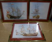 Bilder Set 3 Stück Drucke alte Segelschiffe maritim mit Rahmen 43x35