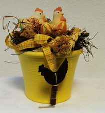 Ostertopf Osterdeko mit Ostereiern Henne + Hahn + Strohblumen Ostern Dekoration