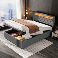 Polsterbett 140x200cm Doppelbett Bettgestell mit Bettkasten USB/ LED-Licht Grau