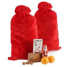 2x Edler XL Weihnachtssack aus Plüsch mit roter Kordel - Geschenksack