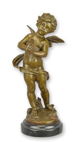 Bronzeskulptur engel putto mit - bronzeskulptur,
