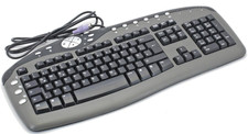 deutsche Multimedia Tastatur KEYBOARD KB-0108 PS2 Anschluss Schwarz Grau QWERTZ