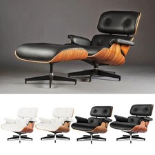 EAM Lounge Chair and Ottoman Set Swivel Armchair Real Leather Walnut Rosewood