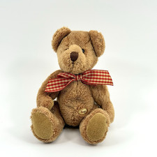 Sunkid Plüsch Teddy Bär | braun | kariertes Schleifenband | Kuscheltier Vintage