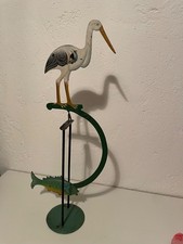 Vintage Schaukelmodell Balance Figur Storch und Fisch mit Patina