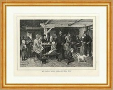 In der Strandkneipe Jordan Kinder Gasthaus Hund Gitarre Musik Holzstich E 16405