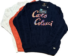 Carlo Colucci Vintage Strickpullover Pullover Sweatshirt Blau Orange Weiß Coogi