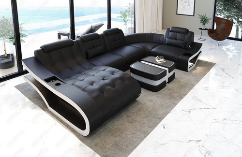 Wohnlandschaft leder sofa led - leder,