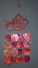 Mobile Fisch Korbgeflecht + 16 Capiz Muscheln *** Dachbodenfund 80er Jahre RAR