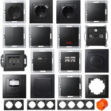 "Flair" schwarz Steckdosen Serie Taster Schalter USB RJ45 Steckdose LED Dimmer