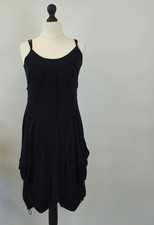 Damen Kleid Schwarz Italienische Mode Spaghettiträger Asymmetrisch Tunika M