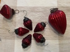 Antiker Christbaumschmuck Lauscha 6 rote Früchte Tropfen um 1940 mundgeblasen 