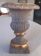 Pokal Vase  Keramik grau melliert mit Goldrand  Dekor 13cm