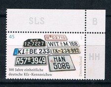 Bund BRD Mi 2551 100 Jahre deutsche KFZ-Kennzeichen, postfrisch Eckrand 2