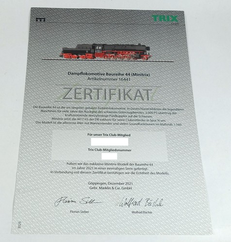 Trix minitrix 16441 zertifikat - minitrix,