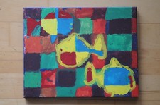 Bild Karos mit Fischen NAIV / Wasserfarbe auf Leinwand von ANNINA