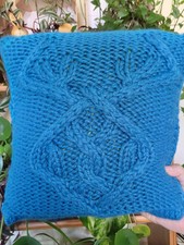 KIssenbezug  Petrol 40x40 " RANKEN" Handgestrickt Dekokissen Unikat 