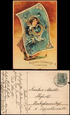Geburtstag Birthday Mädchen schaut durch 100 Mark Schein 1908 Goldrand