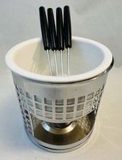 Schokoladen Fondue-Set mit 4 Gabeln, Edelstahl + Porzellan, ø 12,5 cm Höhe 13 cm