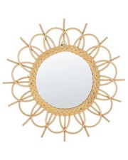 Stilvoller Wandspiegel natürlich aus Rattan Sonnenform rund Boho 60 cm Telakia