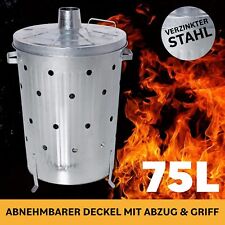 Feuertonne Verbrennungstonne 75L Deckel Fass Belüftungslöcher Transportgriffe