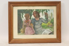 Mutter & Tochter Gouache signiert Johannes EPPELEIN (1891-1965) (BK6888)
