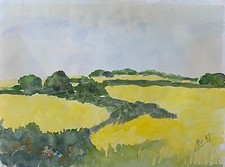 unleserlich signiertes Aquarell, "Sommerlandschaft ", von 1991