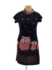 L Strickkleid Pullover SMASHED LEMON Rollkragen Blumen Eulen bunt schwarz