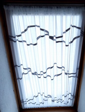 Scheibengardine B 113cm Spanngardine H 98cm Dachfenster  Weiß  mit Braun