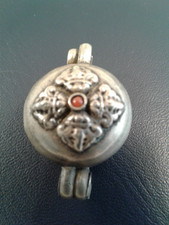 Tibet Buddhismus,Medaillon,Doppel-Dorje+Schriftzeichen,Schutzamulett,Tibetsilber