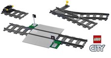 LEGO Eisenbahn 60198 Schienen Gerade mit Bahnübergang Prellbock Weiche links