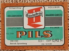 Rarität Etikett Bier Brauerei VEB Landskron Görlitz Betrieb Spremberg Pils DDR