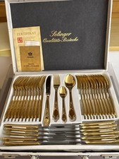 SBS Solingen 82-tlg. Besteckset 23/24K Hartvergoldet 12 Personen m. Koffer Top!
