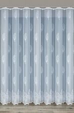 QBTextil Gardine mit Kräuselband Weiß halbtransparent, Feder-Motiv, Jacquard