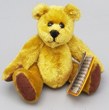 süßer Miniatur TEDDY Bär senffarben gegliedert Schuhknopfaugen ca.9cm hoch gut