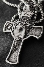 Kruzifix Jesus Kreuz Anhänger Edelstahl Halskette Silber Religion Biker KE142B