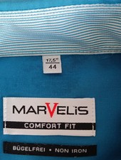 Herren Hemd  Marvelis Komfort fit Bügelfrei Baumwolle Petrol blau 44 XL neu