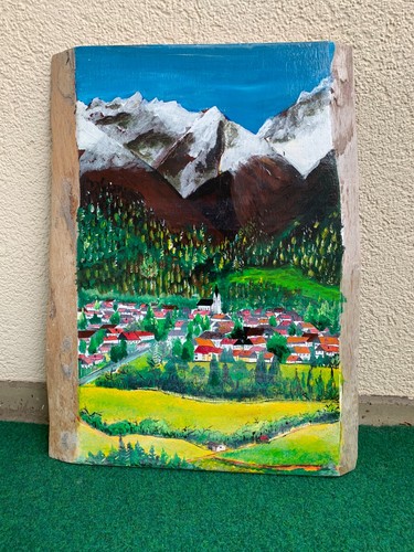 Bild naive malerei alpen dorf - naive,