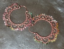 handgefertigte Creolen aus Kupfer mit Turmalin - Durchmesser: innen 3cm